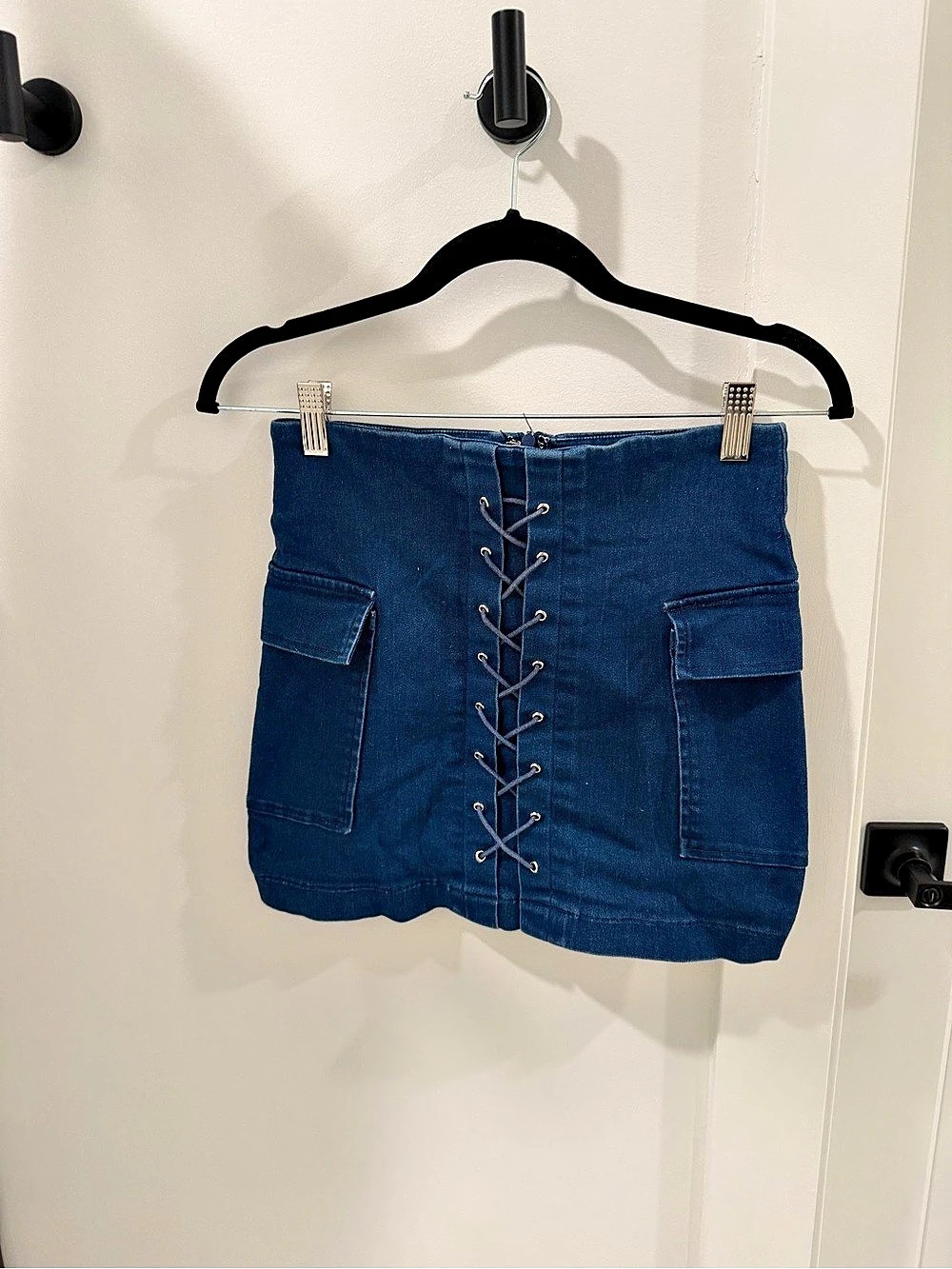 Akira Girl Check It Out Denim Skirt Blue
